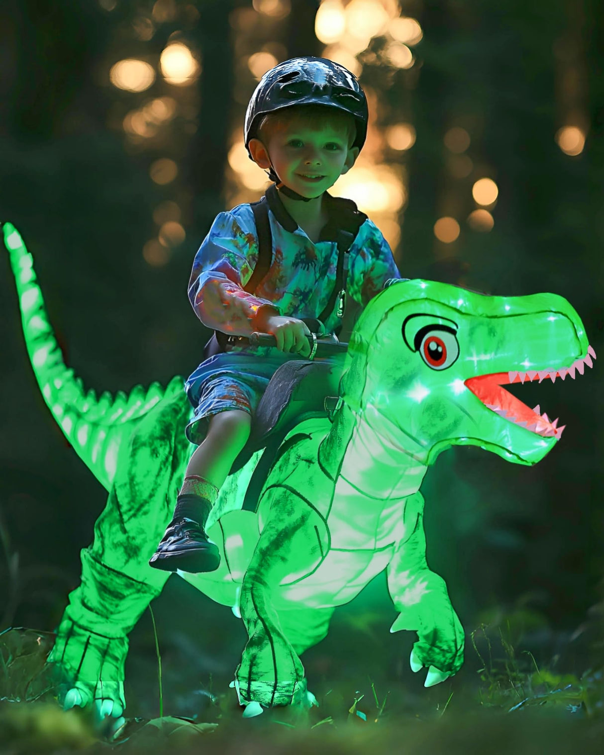 bDDeDD Kids Inflatable Costume, Dinosaur Rider,Blow Up T-REX Costumes with LED Light for Cosplay Halloween Christmas Party (Green S)
