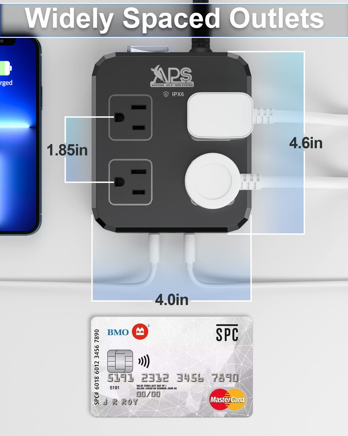 Outdoor Power Strip Weatherproof, Waterproof Surge Protector with 4 Wide Outlet with 3 USB Ports, 6FT Long Extension Cord,1875W Overload Protection,Outlet Extender for Christmas Lights ETL Black
