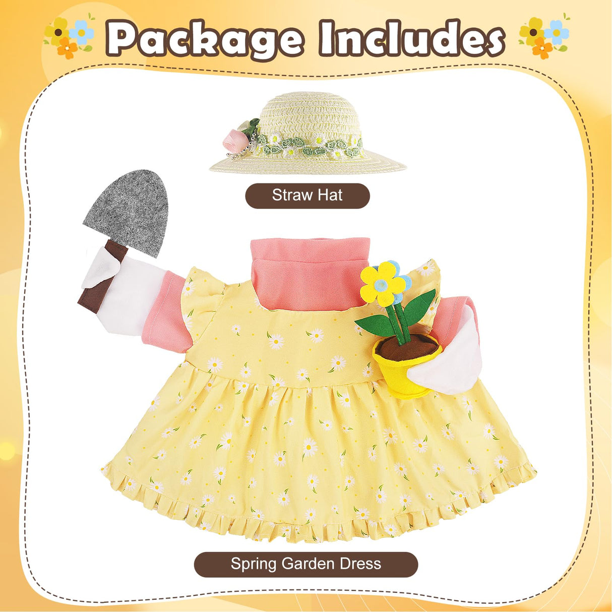 Erythem Gardener Porch Goose Outfits, Cute Spring Porch Goose Clothes with Straw Hat, Shovel & Flower Pot Fits 23" Cement Plastic Geese Statue for Outdoor Garden Yard Decor