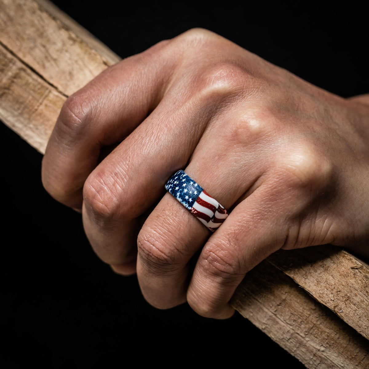 ThunderFit Silicone Wedding Rings for Men, Breathable Printed Design Rubber Engagement Bands 8mm Wide 2mm Thick (US Flag 2 - Size 9-9.5 (19.30mm))