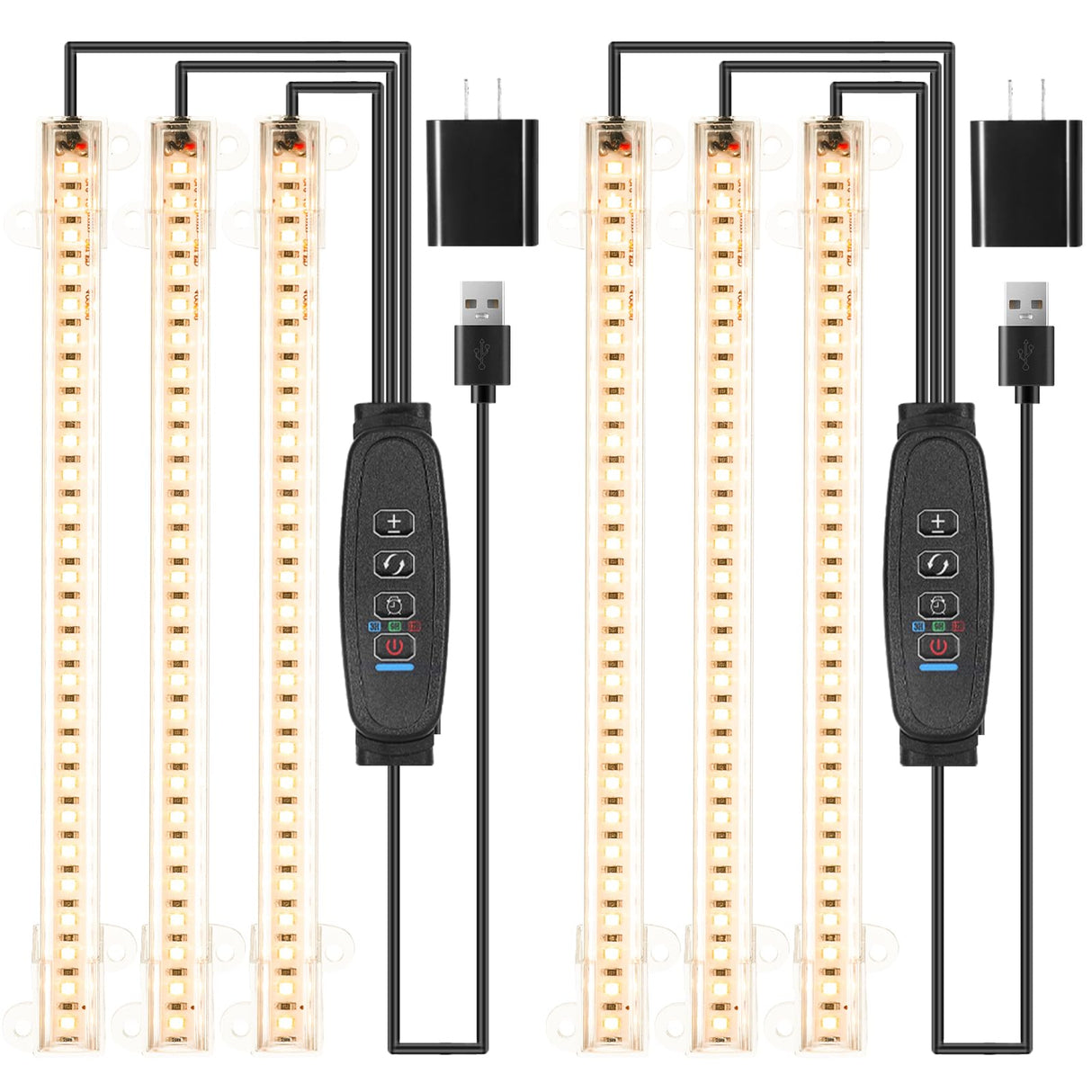 LED Grow Light Strips, Grow Lights for Indoor Plants Full Spectrum 3000K, Plant Light Bar with 3/9/12H Timer, 10 Dimmable Levels for Seedling Succulent,Best Match for Plant Shelf(3 Head×2 Pack)