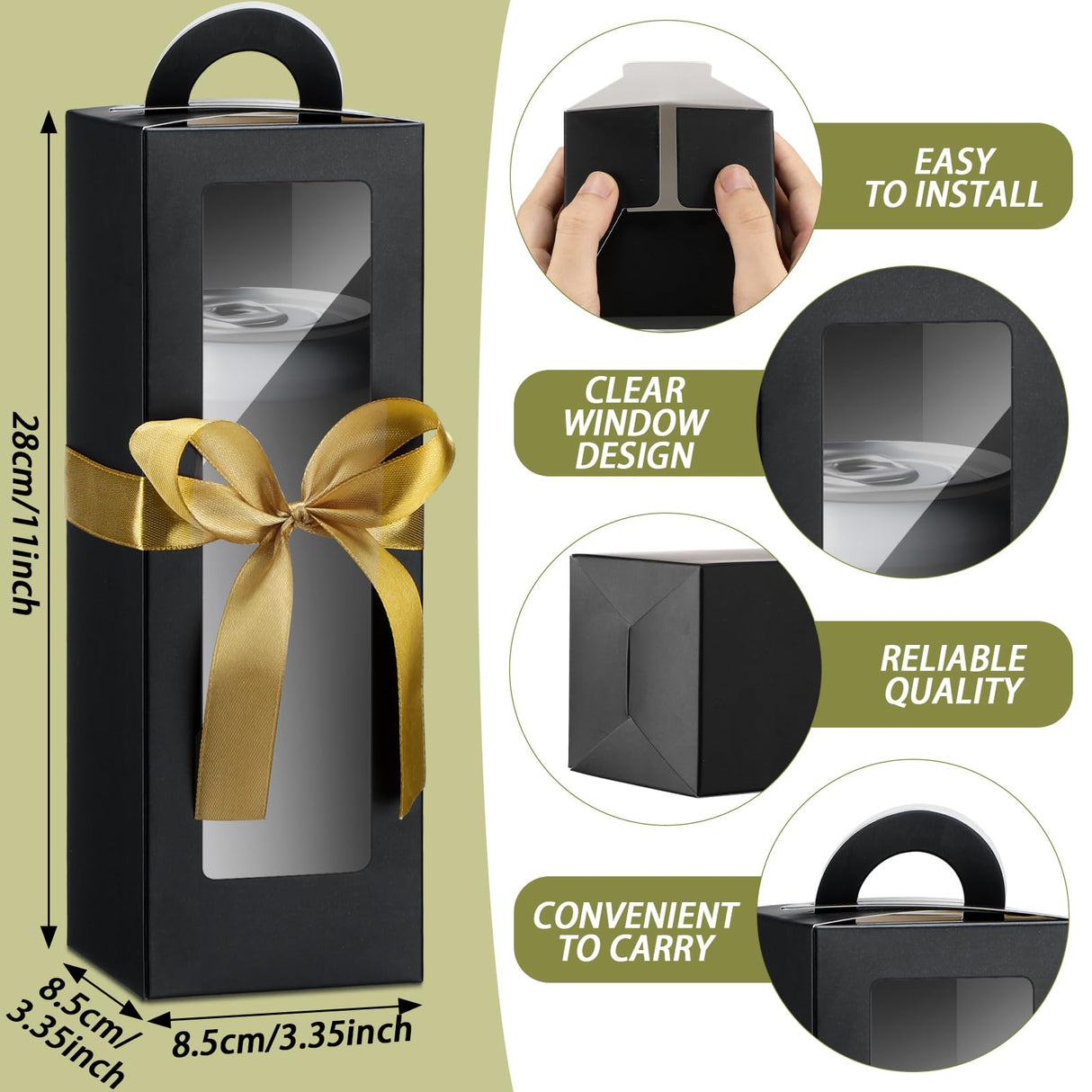 Ctosree 24 Pcs Tumbler Gift Box with Handle for 12oz 16oz 20oz 30oz Clear Wine Glass Gift Box Sublimation Tumblers Heat Press Blanks Bottle for Christmas Wrapping Packaging(Black)