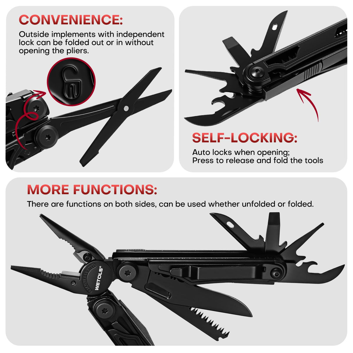 WETOLS Multitool with Pocket Knife, 27-in-1 Stainless Steel Needle Nose Pliers with Screwdrivers, Self-locking Multi tool EDC Gear with Sheath, Ideal for Survival, Outdoor, Camping