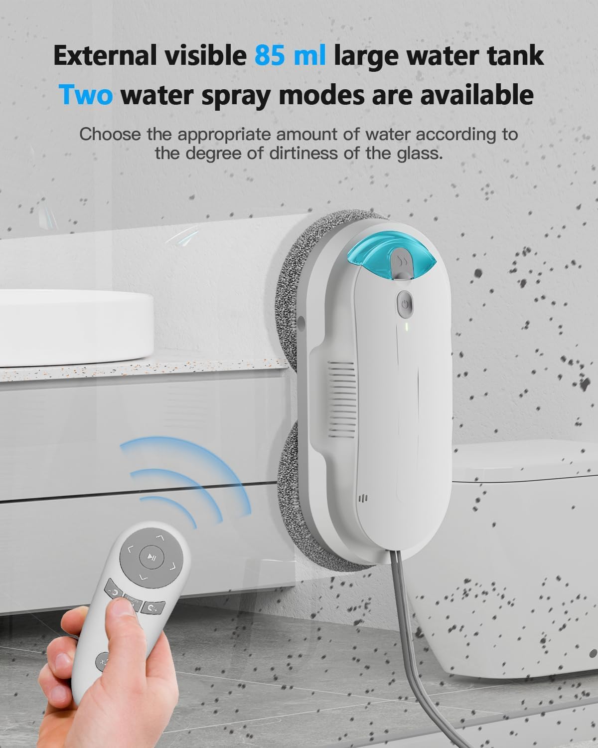 HIXZAP Window Cleaning Robot - Double Helix 4800-6400Pa Suction, Dual Ultrasonic Spray, 85ml Tank, Edge Detection, Anti-Drop, 3 Cleaning Modes for Streak-Free Glas (White)