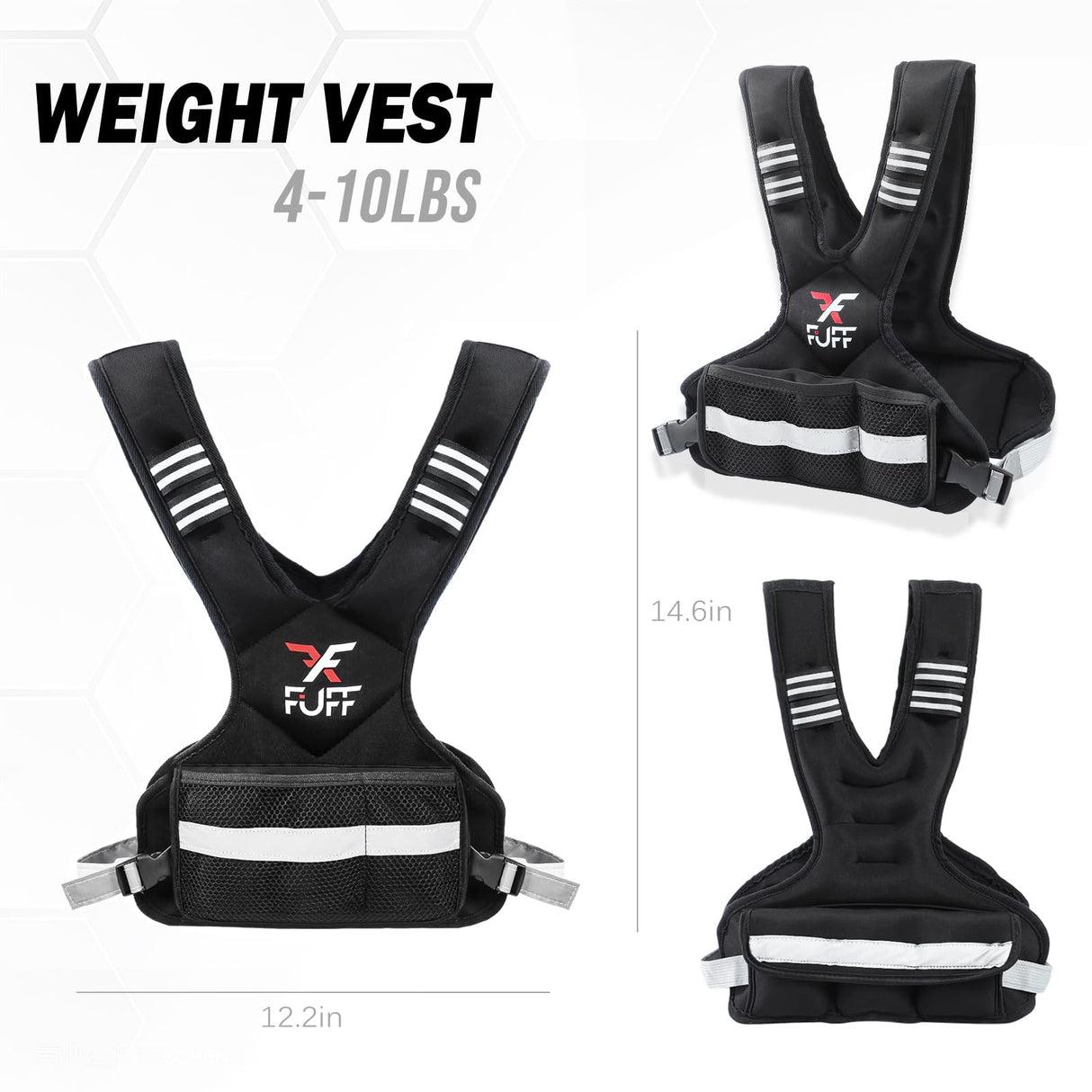 FUFF Adjustable Weighted Vest for Women & Men,4-10lb Vest with 6 Ironsand Weights for Strength Training,Weight Vest with Reflective Strip for Running Walking Exercise Workout