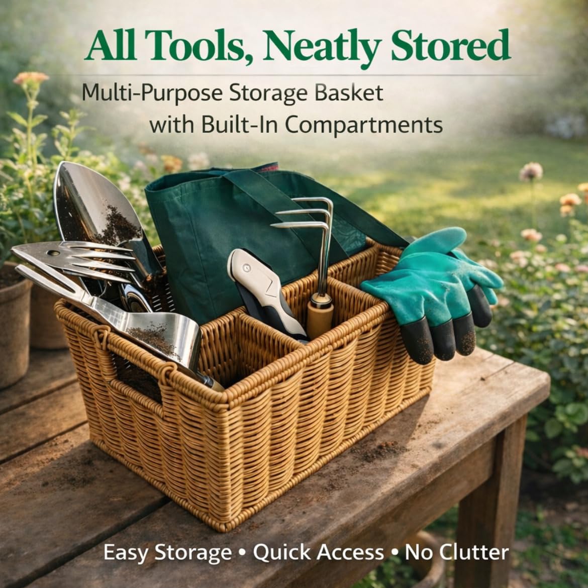 Garden Tool Set, Wicker Basket, Raised Bed Gardening, Women's Garden Gift