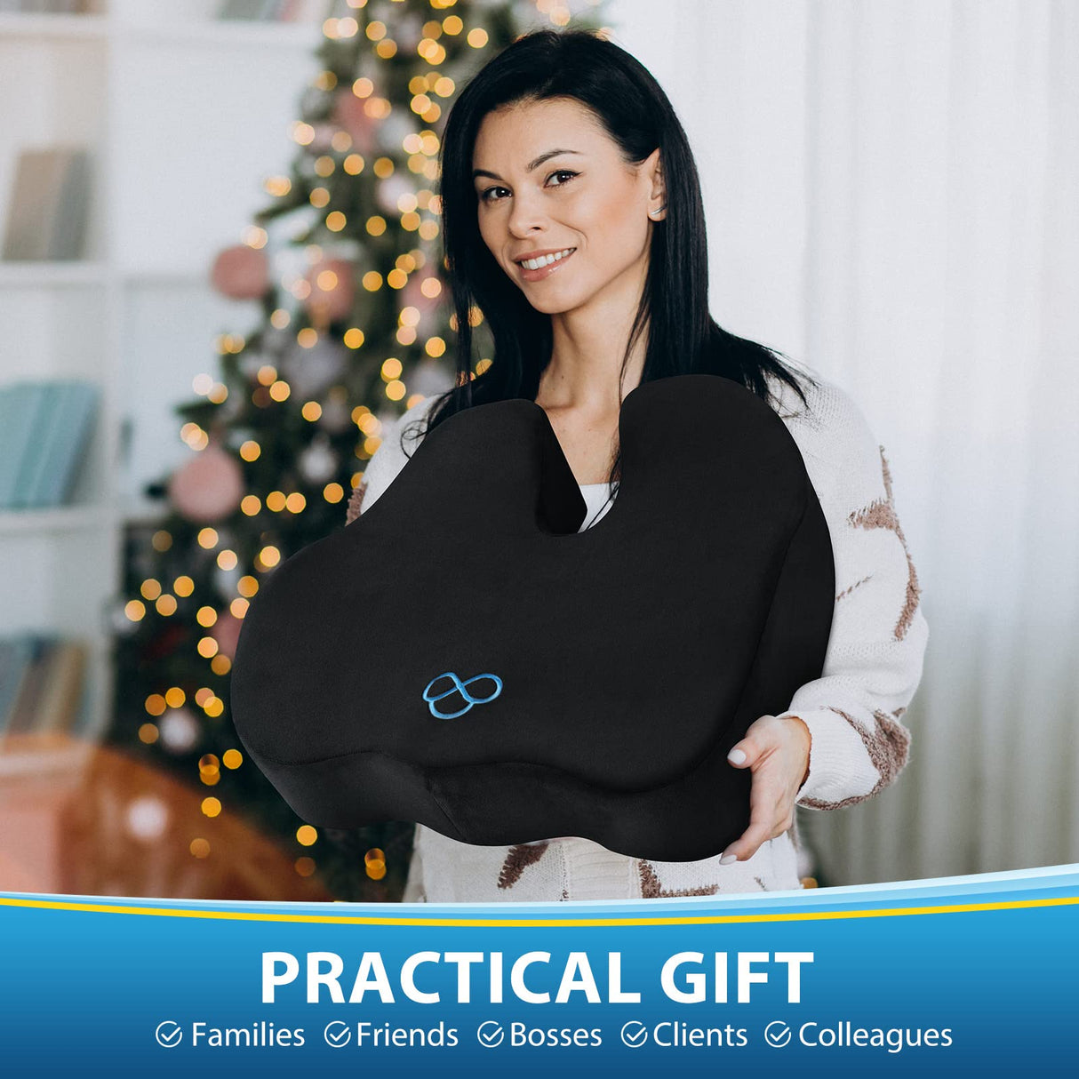 BlissTrends Seat Cushion,Thick Memory Foam Cushions for Office Chair, Car Seat, Airplane, Relieving Pressure Tailbone Sciatica Back Pain for Long Sitting Office Workers, Car Drivers 4.7in Thick Black