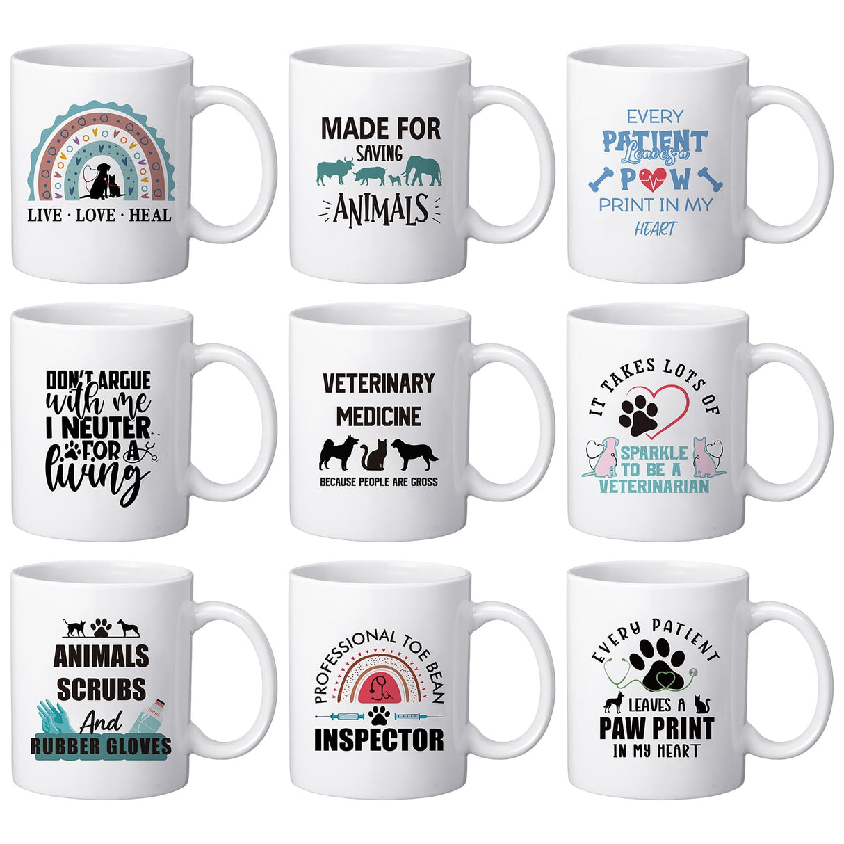 Teenyyou 9 Pcs Vet Tech Week Gifts Mug Bulk 11oz Veterinarian Ceramic Coffee Cup for Women Men Veterinary Technician Gift for Medical Graduate Dog Doctor Animal Lover Christmas Thank You Present