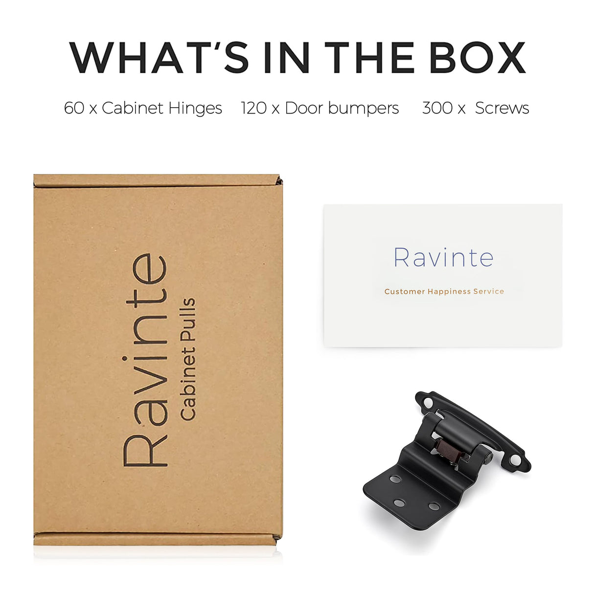 Ravinte 60 Packs (30 Pairs) 3/8" Inset Matte Black Cabinet Hinge, Self Closing Hinges for Kitchen/Bathroom/Furniture Cabinets & Doors. Decorative Hardware with Door Bumper.