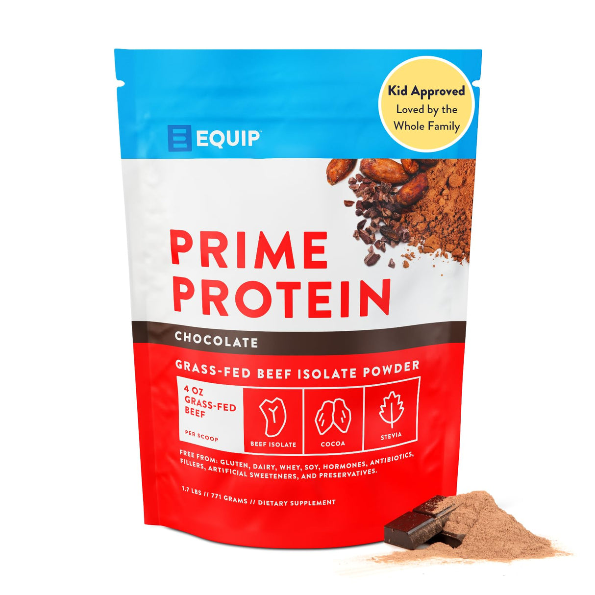 Equip Foods Prime Protein Powder | Clean, Grass Fed Beef Protein Isolate | Carnivore Protein Powder | Paleo, Keto Friendly | Gluten, Dairy Free | Helps Build & Repair Tissue | 30 Servings, Chocolate