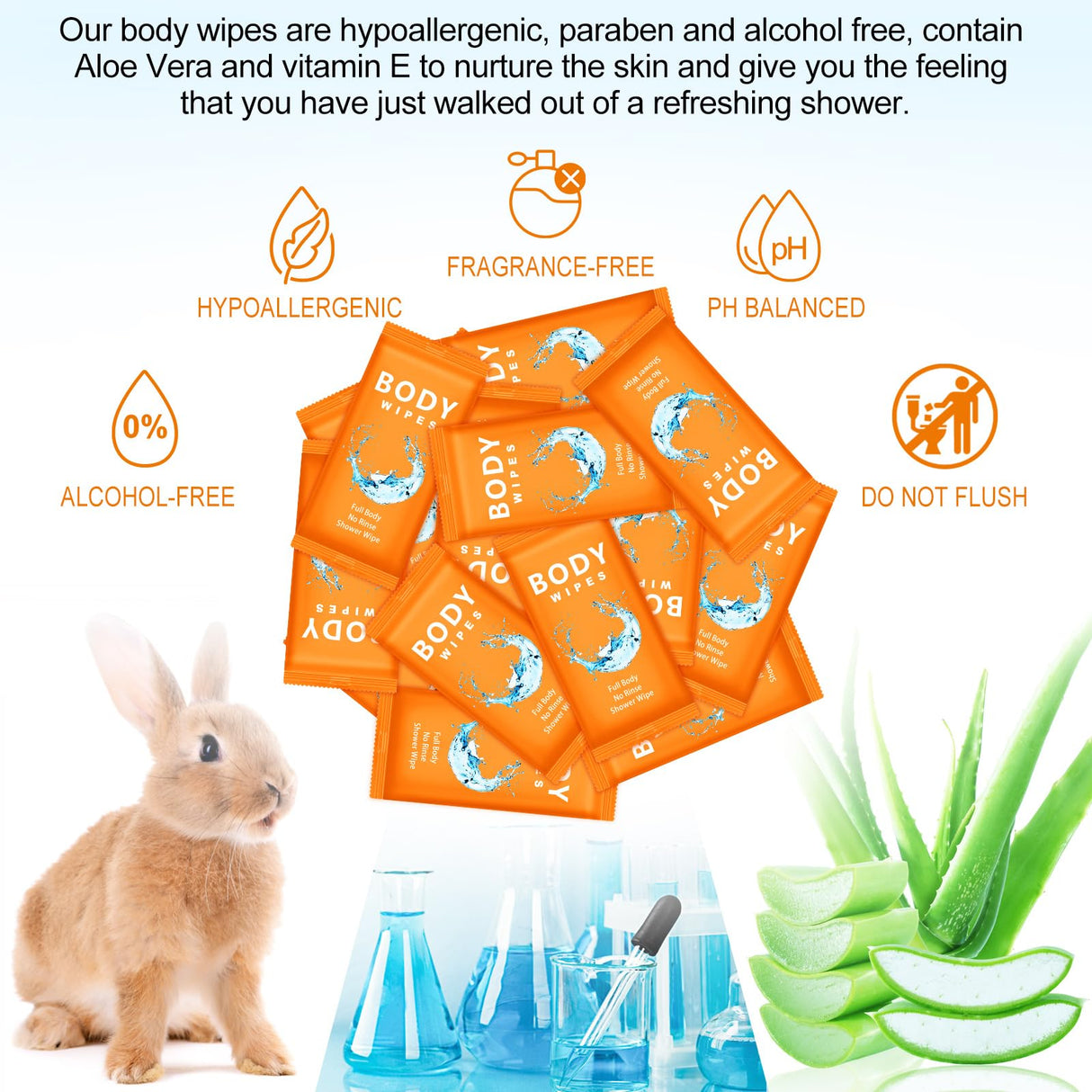 Treela 300 Pcs Bulk Large Body Wipes Individually Wrapped Big Bath Wipes for Adults Bathing No Rinse Shower Bulk Deodorant for Homeless Hygiene Personal Cleansing for Travel Gym(7.09" X 9.84",Orange)