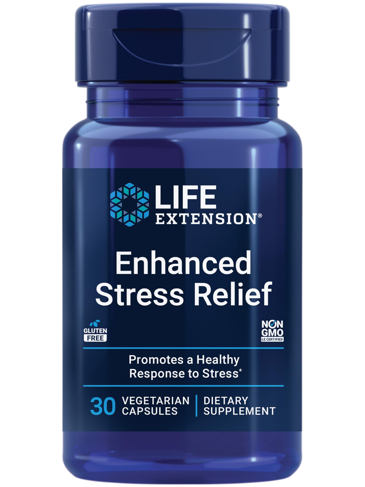 Life Extension Enhanced Stress Relief, Lemon Balm Extract, L-theanine, decompress with This Supplement for Stress, Gluten-Free, Non-GMO, Vegetarian, 30 Capsules