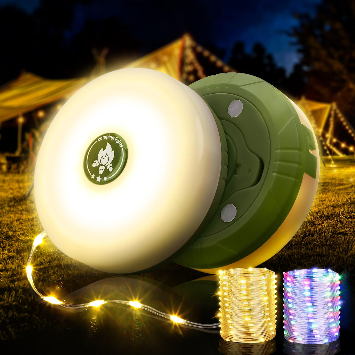 OGERY 2-Pack Camping String Lights, 4 in 1 Quick Storage 32.8FT Rechargeable Outdoor Lights String with 8 Lighting Modes, Hanging Portable LED for Christmas Decor Patio Awning Garden Party Essentials