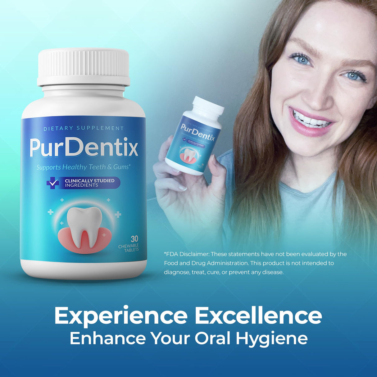 PurDentix Oral Health Probiotic – 4-Strain Formula for Healthy Gums, Teeth & Fresh Breath – 30 Chewable Tablets
