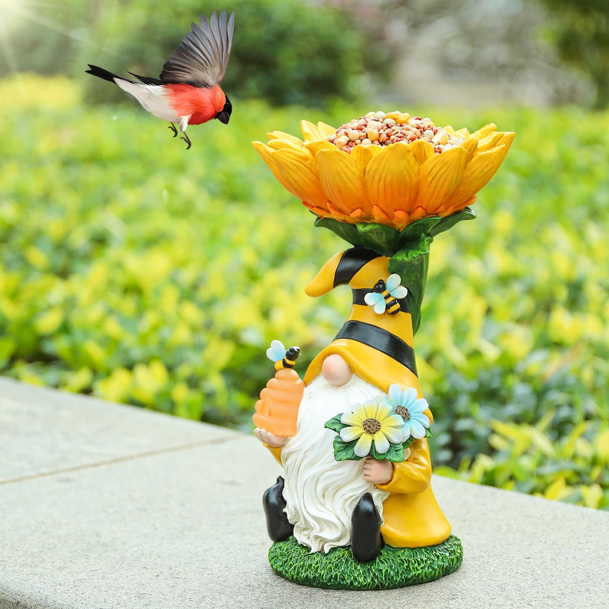 MUMTOP Garden Gnome BirdBath for Outdoor, Bird Baths Bowl Solar LED Light