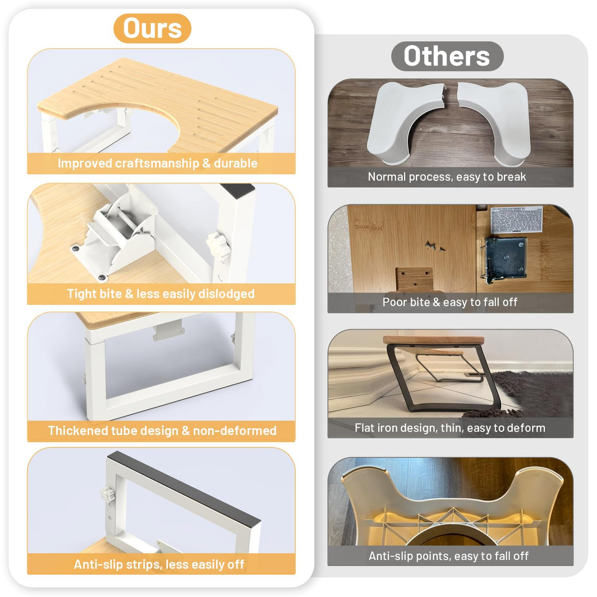 Bamboo Toilet Stool Foldable, 7 in, 8 in Or 9 in Adjustable Height Squat Stool Potty for Adults Kids, Sturdy Poop Step Stool for Bathroom, Improve Squatting Posture, Non-Slip,500 lbs Capability