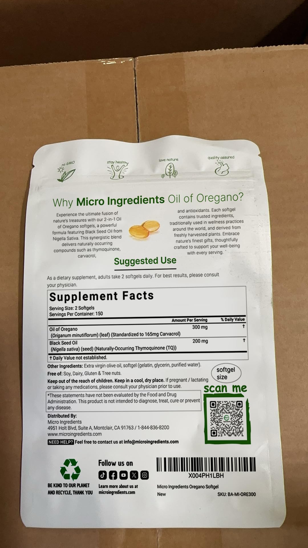 Micro Ingredients Oil of Oregano, 300 Softgel | Oregano Oil with Black Seed Oil, 4X Strength Carvacrol & Thymoquinone | Plant Based, Non-GMO | Antioxidant & Immune Support