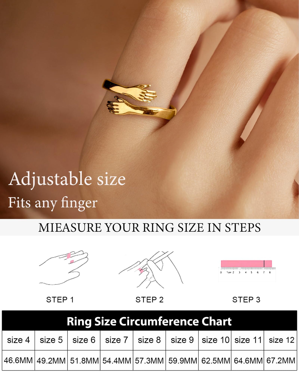 LOVECOM Gold Plated Hug Ring for Women Daughter Granddaughter Non Tarnish