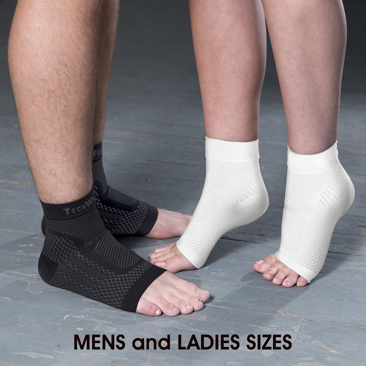 TechWare Pro Ankle Brace Compression Sleeve - Relieves Achilles Tendonitis, Joint Pain. Plantar Fasciitis Foot Sock with Arch Support Reduces Swelling & Heel Spur Pain. (White/White L/XL)