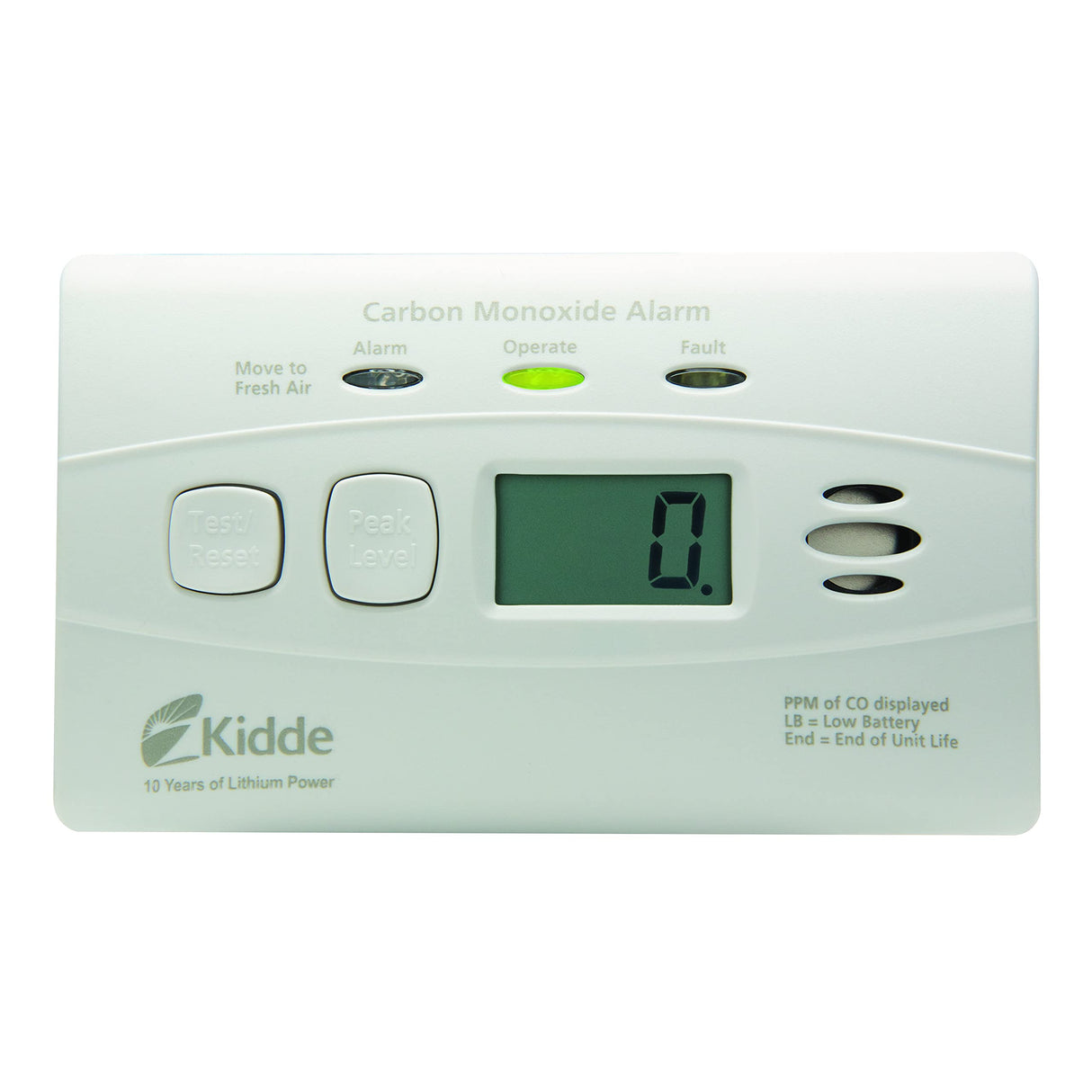 Kidde Carbon Monoxide Detector, 10-Year Battery Powered, Digital Display, LED Status Indicators, 85 dB Alarm, 3rd Edition