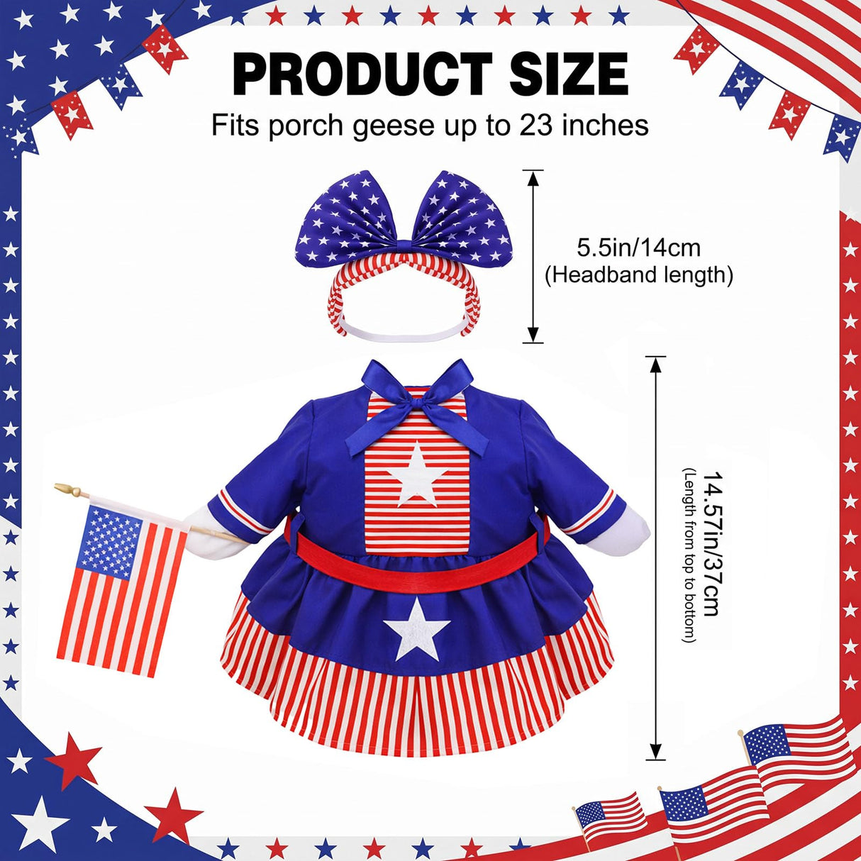 Patriotic 4th of July Porch Goose Outfit for 23 Inch Lawn Statue, 250th Anniversary Independence Day American Lawn Goose Clothes Costume, Red White Blue Patriotic Decorations for Garden Outdoor