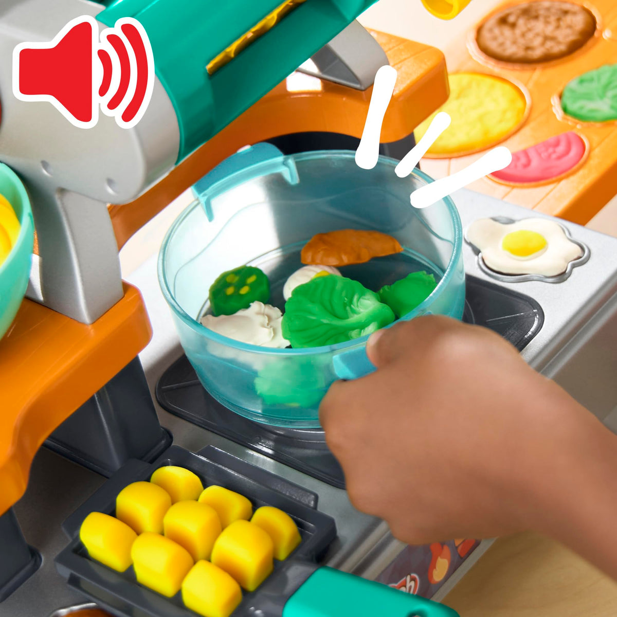 Play-Doh Super Sizzlin' Kitchen Playset, Realistic Cooking Toy Sounds, 25+ Play Foods to Create, Kids Arts & Crafts 3+
