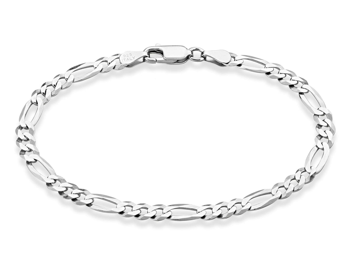 Miabella Solid 925 Sterling Silver Italian 5mm Diamond-Cut Figaro Chain Bracelet for Women Men, Made in Italy (Length 7 Inches)