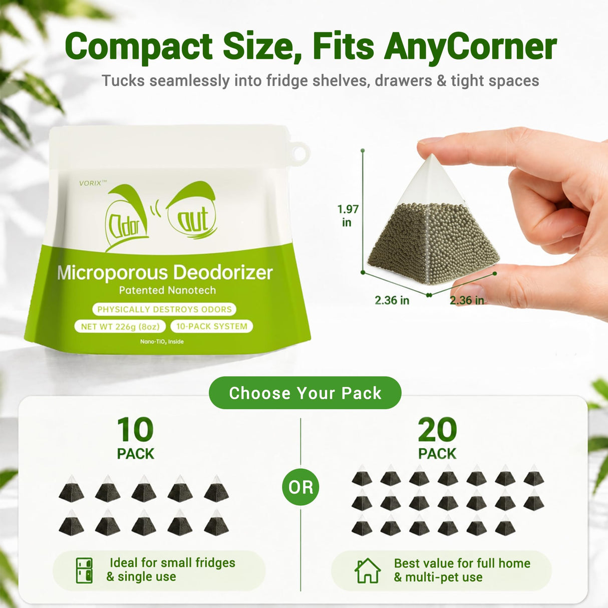 Refrigerator Deodorizer, Activated Carbon Odor Absorber, Fridge, 10 Packs