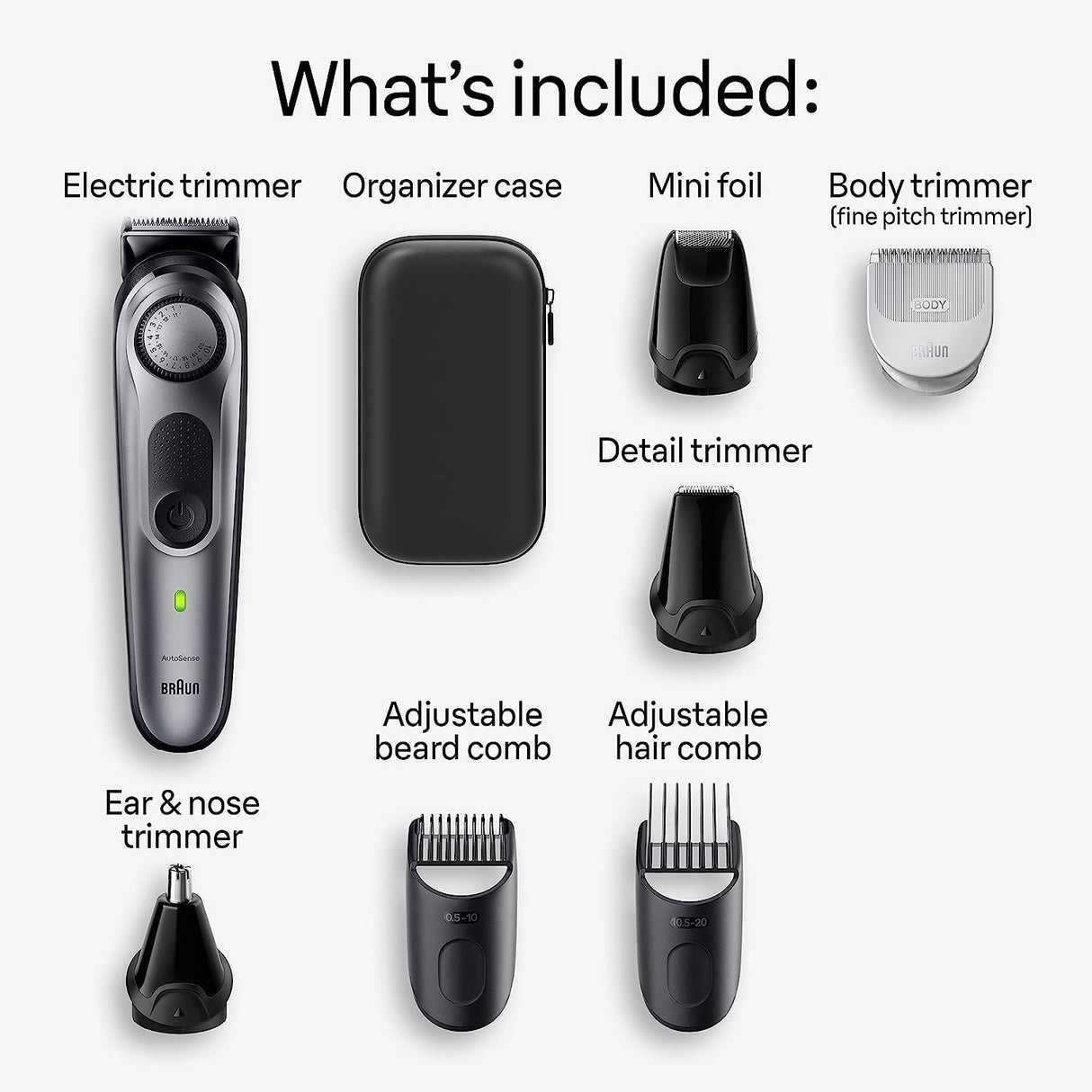Braun All-in-One Style Kit Series 7 7410, 8-in-1 Trimmer for Men with Beard Trimmer, Body Trimmer for Manscaping, Hair Clippers & More, Sharpest Blade, 40 Length Settings, Waterproof