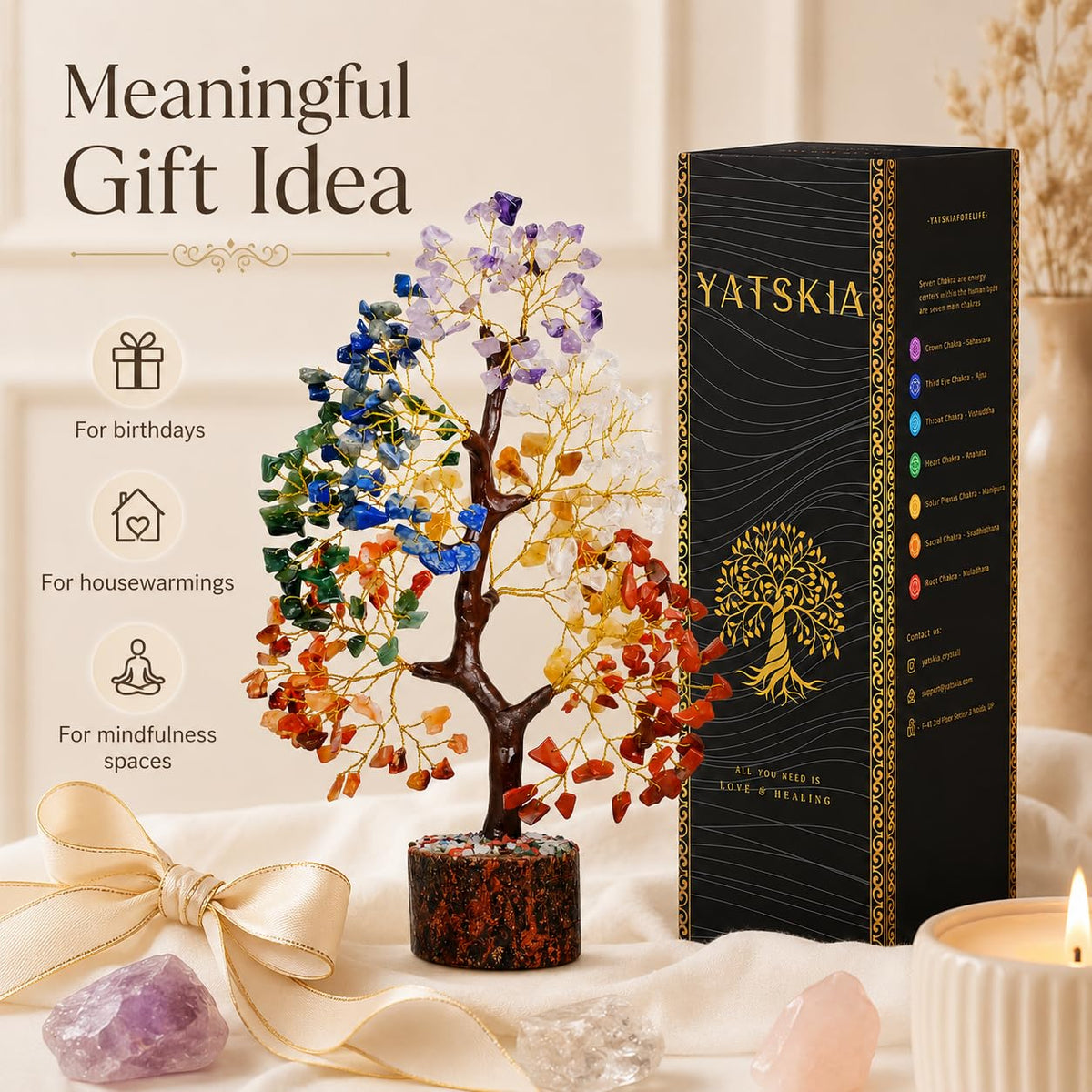YATSKIA 7 Chakra Tree of Life - Crystals and Healing Stones | Birthday Gifts for Women| Crystal Tree for Positive Energy | Home & Office Decor | Gifts for Mom