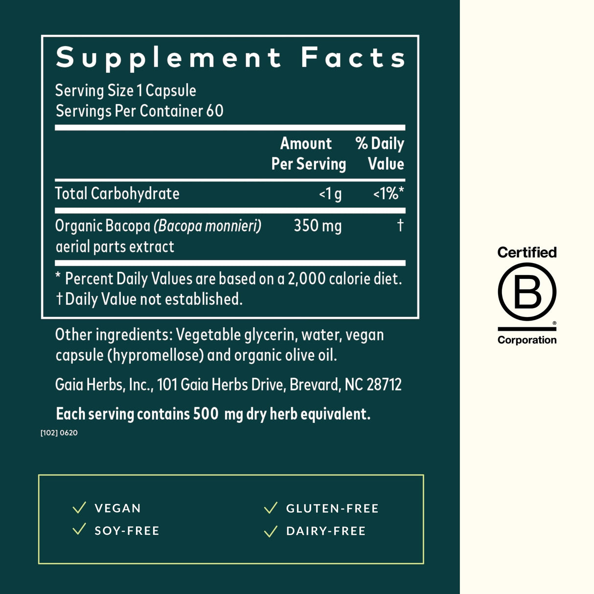 Gaia Herbs Bacopa - Brain and Cognitive Support Herbal Supplement - Made with Bacopa (Bacopa Monnieri) to Help Support a Thriving Mind - 60 Vegan Liquid Phyto-Capsules (Up to 60-Day Supply)