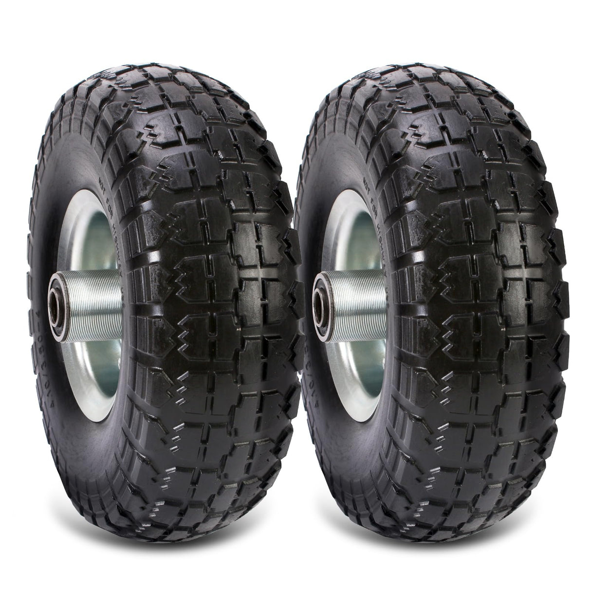 RRQ 10 Inch Solid PU Tire and Wheel, Flat Free 4.10/3.50-4" Tire, 2 Pack