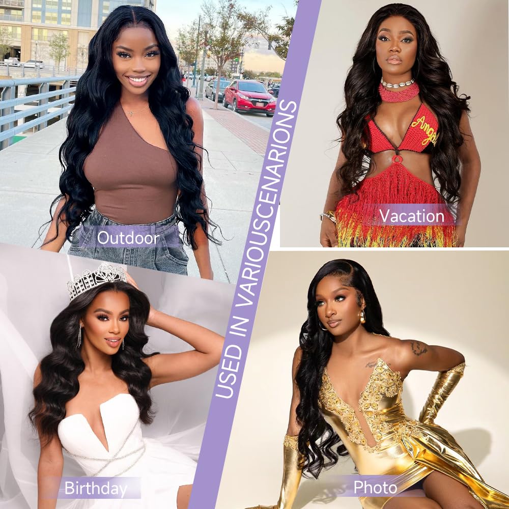 32 Inch Body Wave Lace Front Wigs Human Hair Pre Plucked With Bleached Knots 13x6 HD Lace Frontal Human Hair Wigs 200 Density Natural Color Human Hair Wig