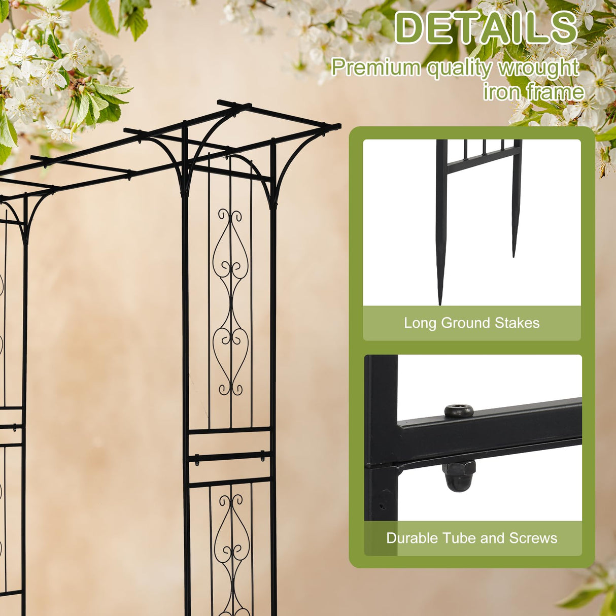 Outvita 7FT Black Metal Garden Arch Arbor Trellis
