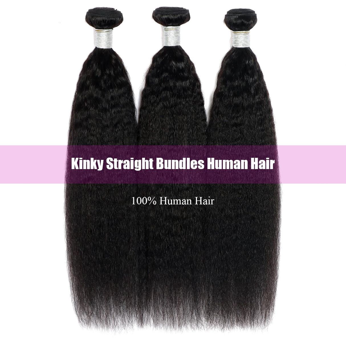 Kinky Straight Bundles Human Hair 18 20 22 Inch Yaki Straight Bundles Human Hair 3Pcs Sew in Kinkystraight Remy Hairs Extension 12A 100% Unprocessed Brazilian Virgin Hair Weave Natural Color