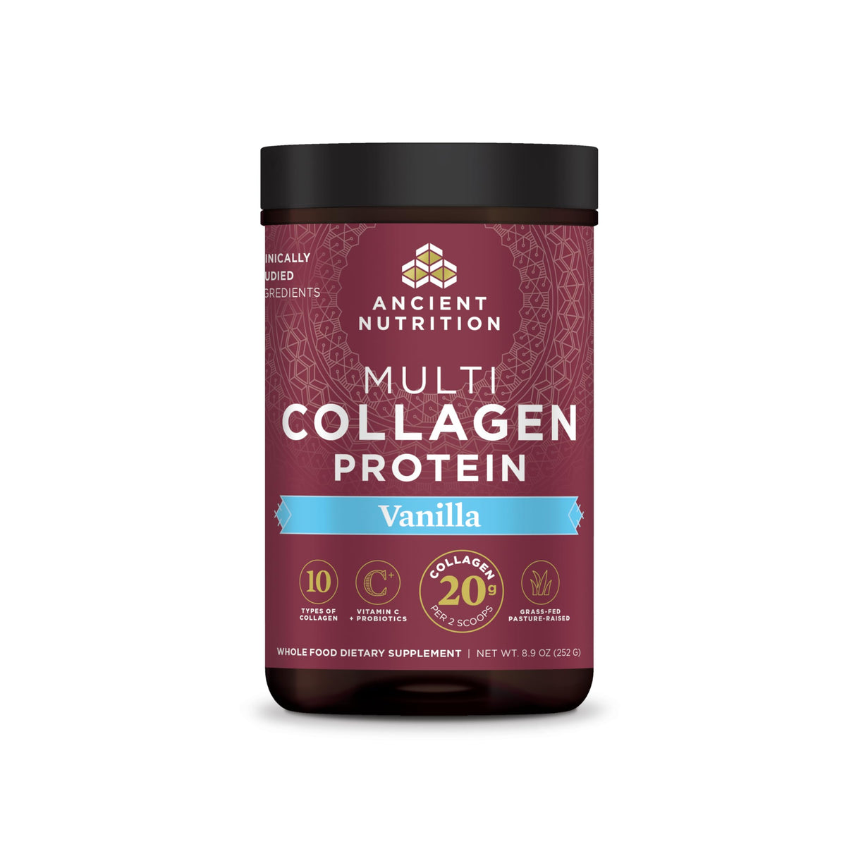 Ancient Nutrition Collagen Peptides Powder, Multi Collagen Protein, Women & Men, Vitamin C, Probiotics, Hydrolyzed Collagen, Supports Skin, Joints, Gut Health, Vanilla, 24 Servings