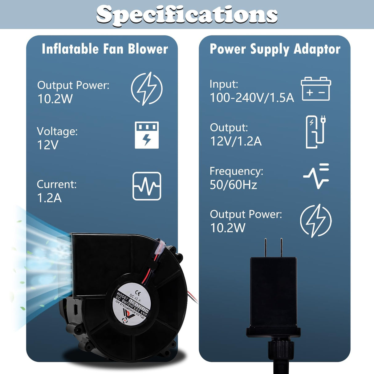 Set of 2 Inflatable Replacement Fan Blower 12V 1.2 A Mini Air Blower with 6 LEDs for Christmas Inflatables Costume,Inflatable Fan Blowers for Thanksgiving Yard Blow up 6FT Christmas Decorations