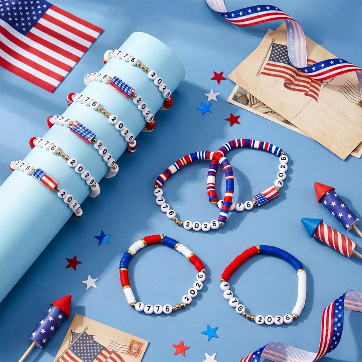 Highergo Patriotic Bracelet Wristband Bulk, 24 Pcs, Fresh