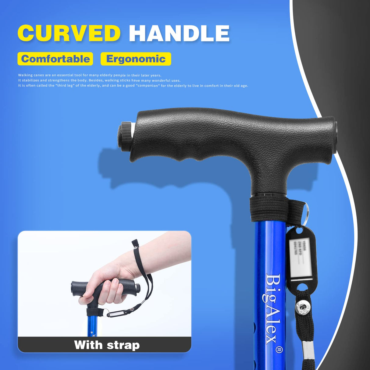 BigAlex Folding Walking Cane with LED Light,Pivoting Quad Base,Adjustable Walking Stick with Carrying Bag for Men/Women