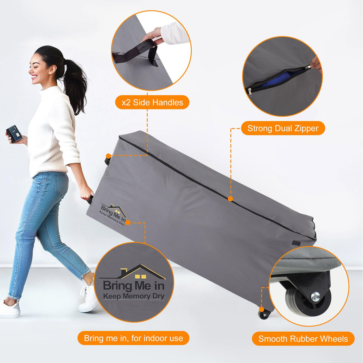 NettyPro Rolling Cushion Storage Bags with Wheel and Handle, Outdoor Patio Large Storage Container for Furniture Pillow Christmas Tree 9 Ft, 65 x 20 x 28 Inch, Grey