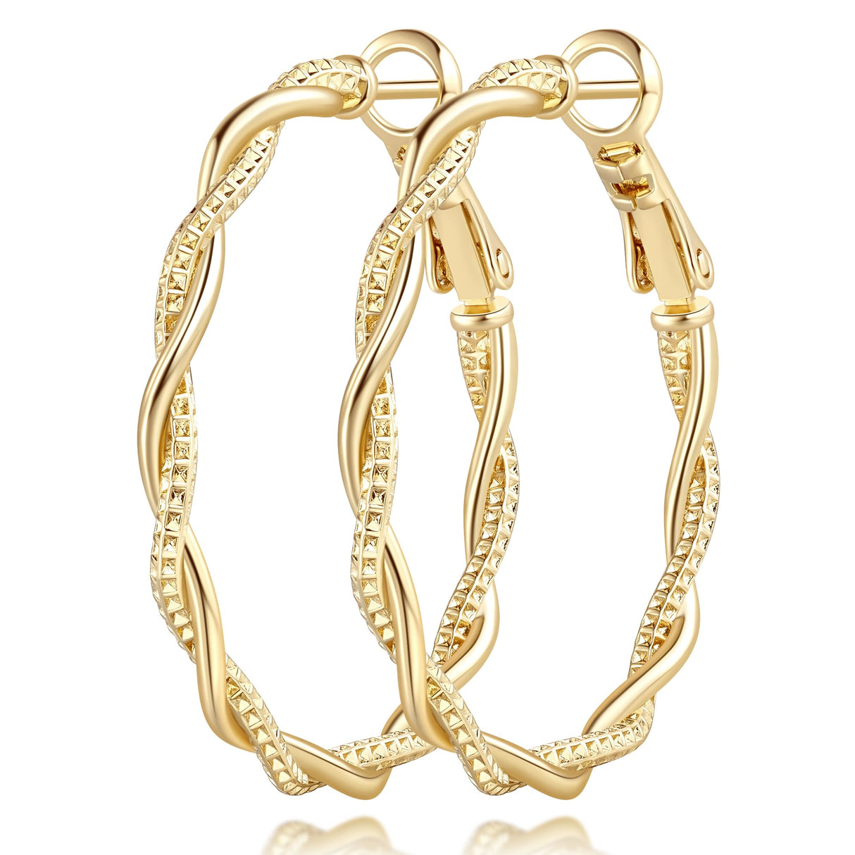 SPACMAG Gold Hoop Earrings for Women 14K Gold Earrings for Women 34mm