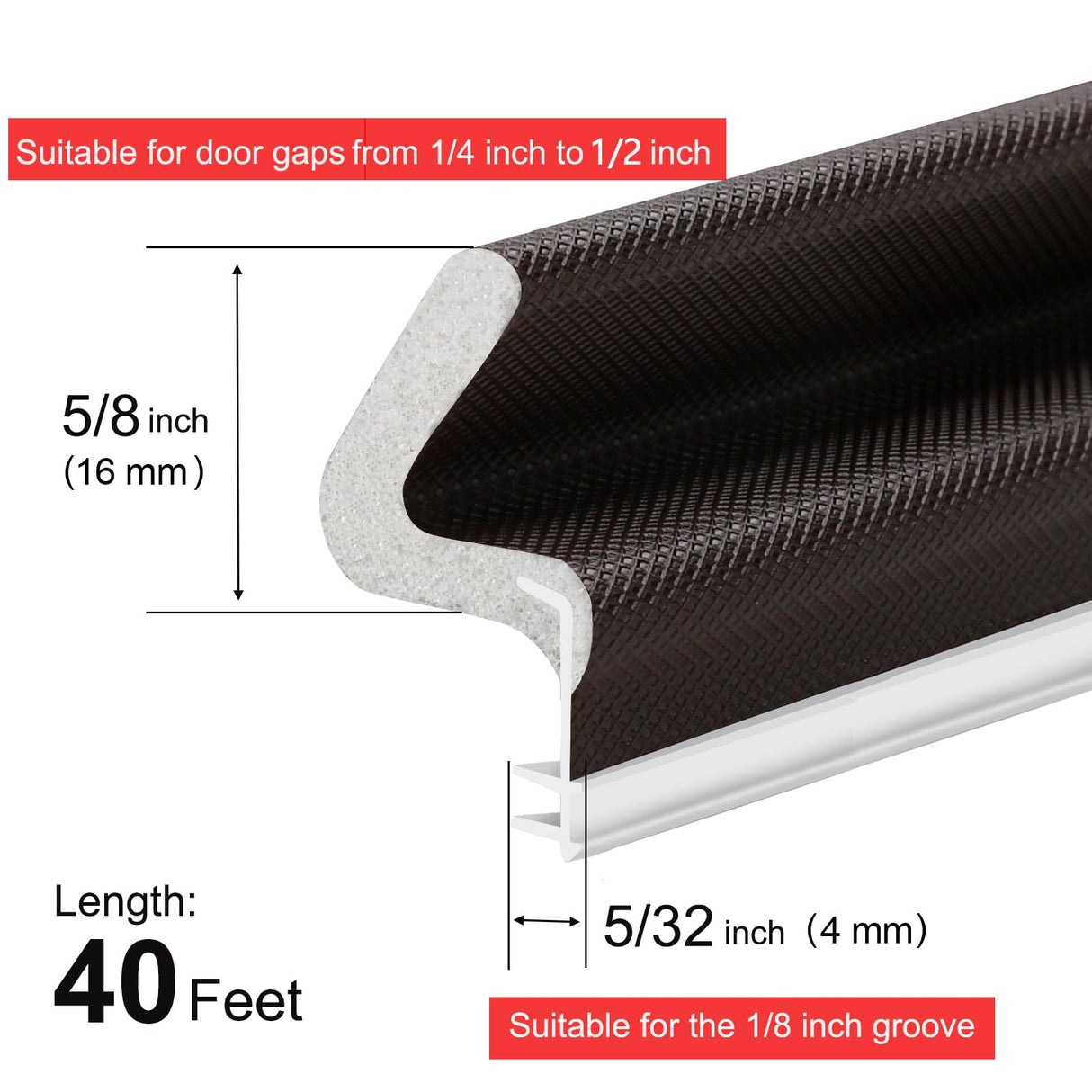 40 Feet Door Weather Stripping, Kerf Weather Stripping for Doors with Groove, Kerf Door Seal for Large Gap and Easy Installation(40, Brown)