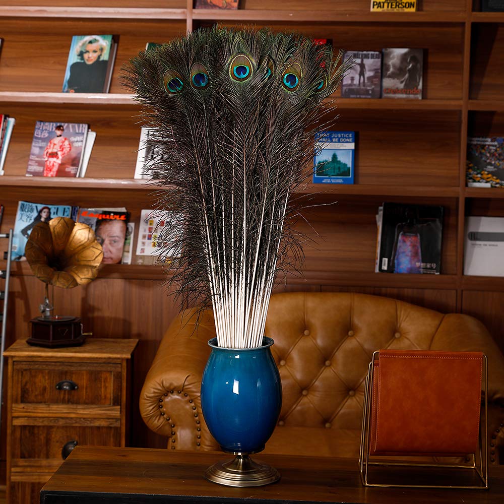 Ballinger 20pcs Natural Long Peacock Feathers 35-40 inch for DIY Craft, Party, Wedding Christmas Decoration and Floral Arrangement