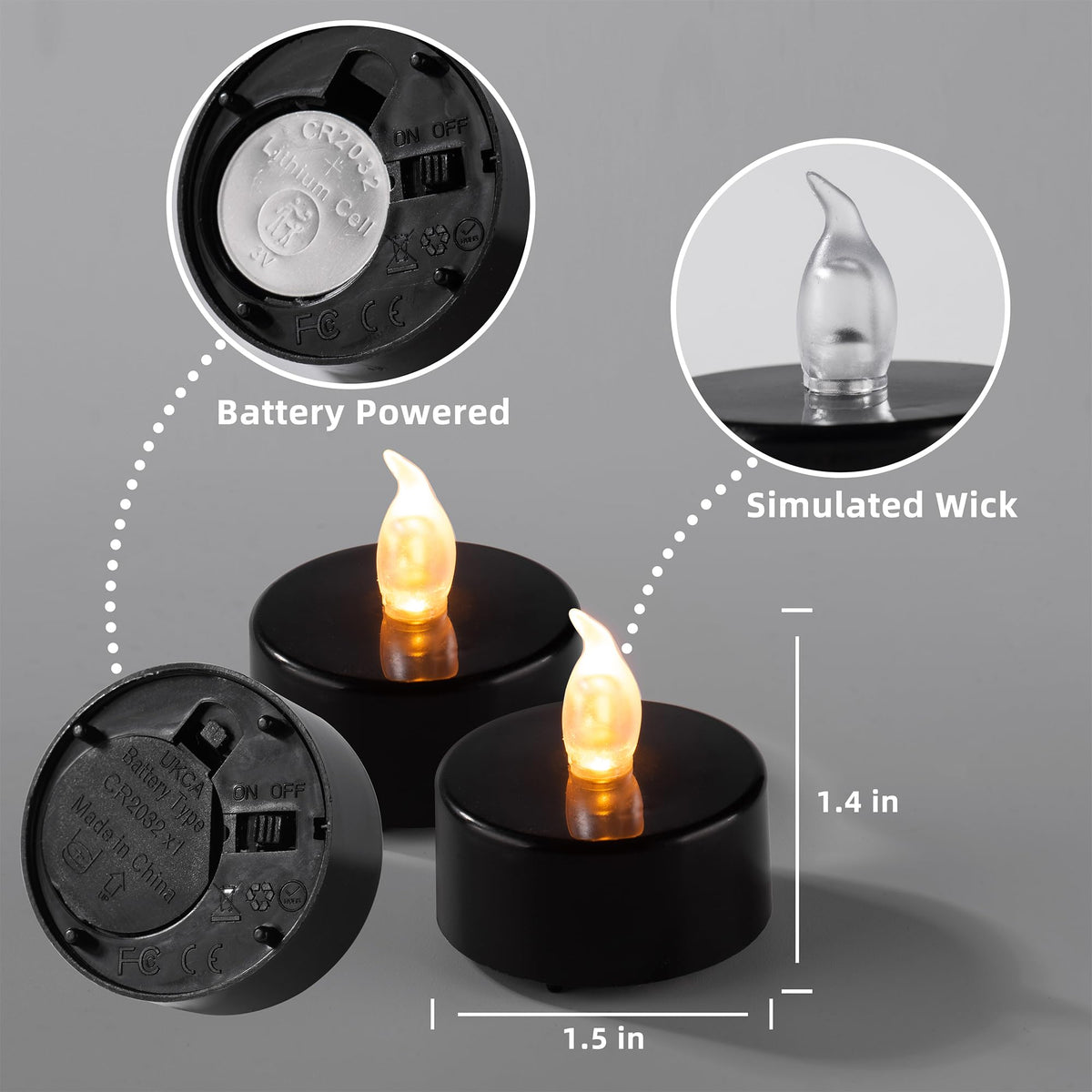 Pandaing Flameless Tealight Candles, 40 Pack, Batteries Included, Black