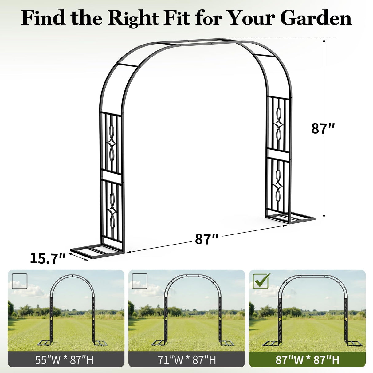 Metal Garden Arch, Heavy Duty Garden Trellis for Climbing Plants, with Enlarged Base for Stability, Ideal for Wedding Arches & Party Decorations, 87" W x 87" H