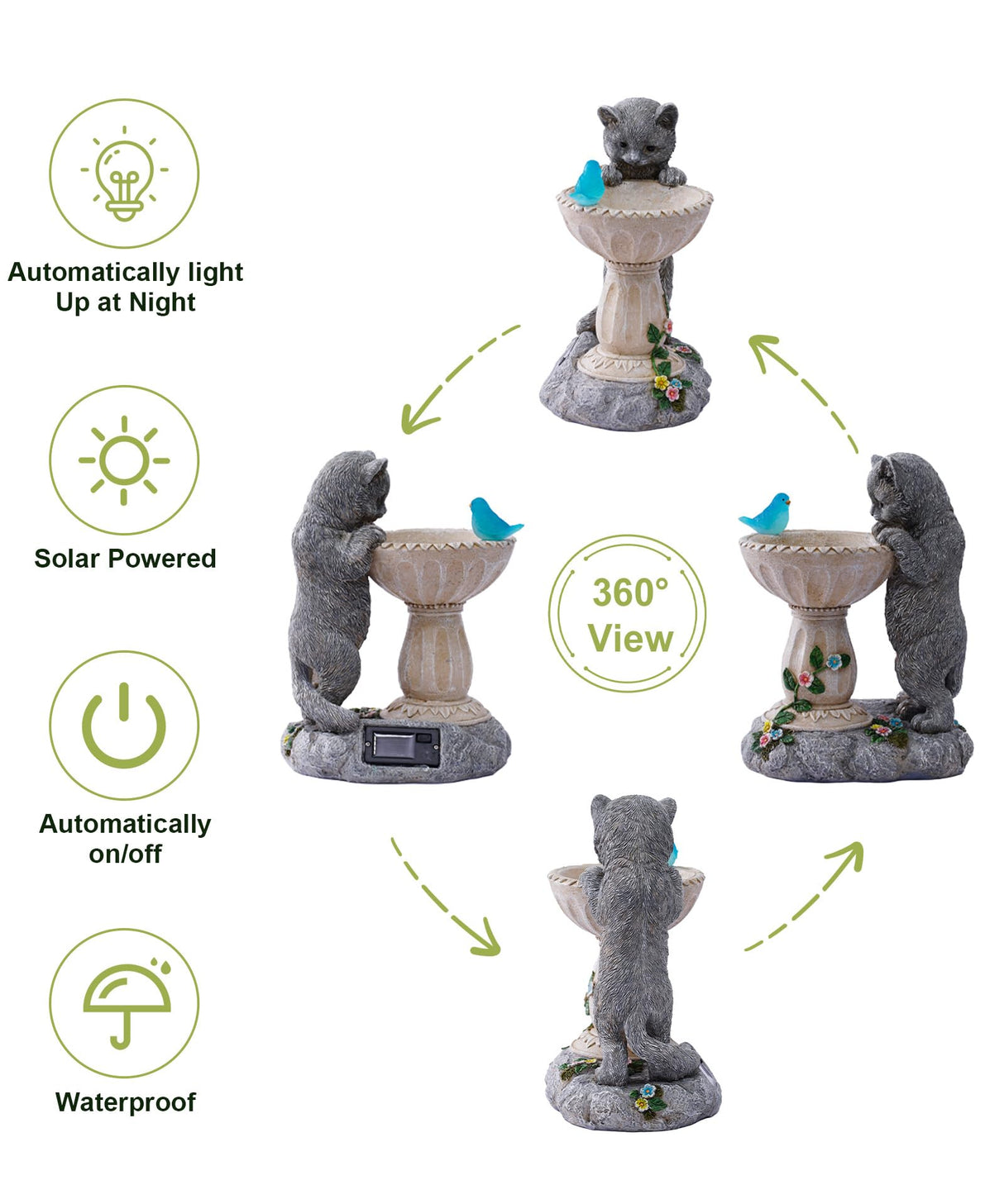 Philodwell Solar Cat Birdbath Garden Statue: Outdoor Figurine Decor