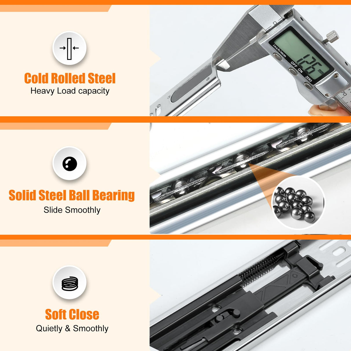 HBL’ 5 Pairs | Soft Close Drawer Slides 12 inch, Heavy Duty Cabinet Drawer Slides Replacement - Ball Bearing Full Extension, 200 LB Capacity, Made of Cold-Rolled Steel, Rust-Resistant & Long-Lasting.