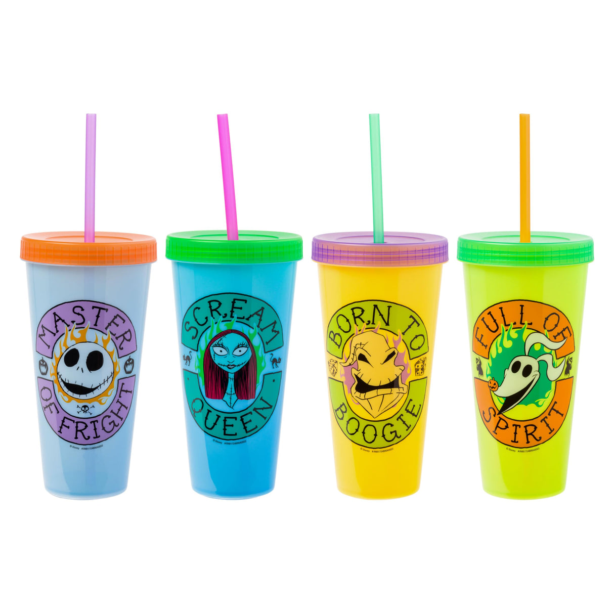 Silver Buffalo Disney The Nightmare Before Christmas 4 Pack Color Change Plastic Tumblers Featuring Jack Skellington, Sally, Oogie Boogie, and Zero, 24 Ounces