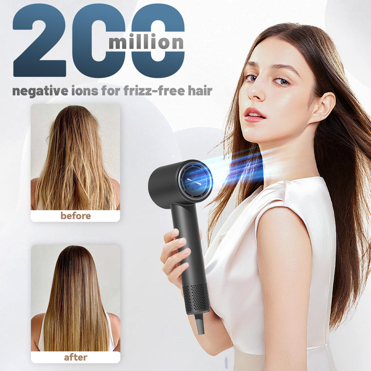 Hair Dryer, Professional High Speed Ionic Blow Dryer with 75m/s Airflow Speed, 110,000 RPM Brushless Motor, Fast Drying Lightweight Travel Hairdryer, 4 Temperature Settings, Low Noise Magnetic Nozzle