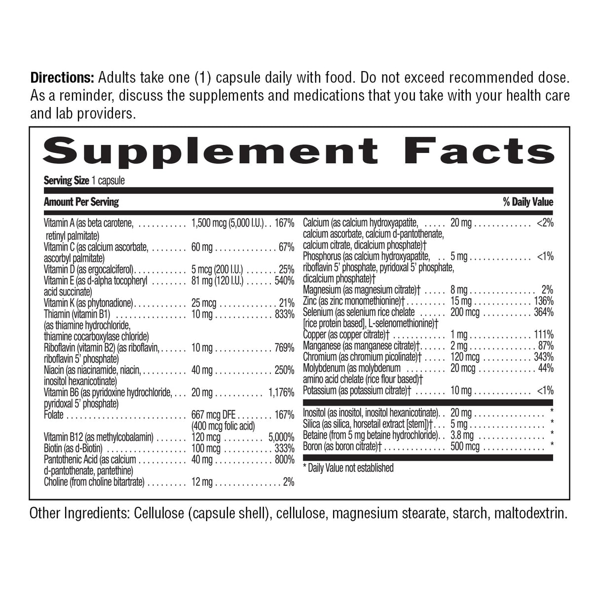 Country Life Daily Total One Multivitamin, Iron Free Once a Day Multivitamin & Multimineral Complex, Vitamins A, C, D, Including Coenzyme B-Vitamins, Supports Energy Metabolism, 60 Vegan Capsules